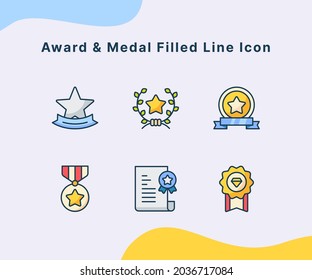 award and medal filled line icon modern flat cartoon style