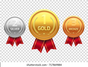 Award medal gold silver and bronze. Champion metal ward for winner. Vector achievement.