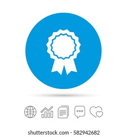 Award medal icon. Best guarantee symbol. Winner achievement sign. Copy files, chat speech bubble and chart web icons. Vector