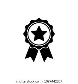 Award medal icon in flat style. Rosette symbol isolated on white background Simple first place award with star sign. Abstract icon in black Vector illustration for graphic design, Web, UI, mobile upp