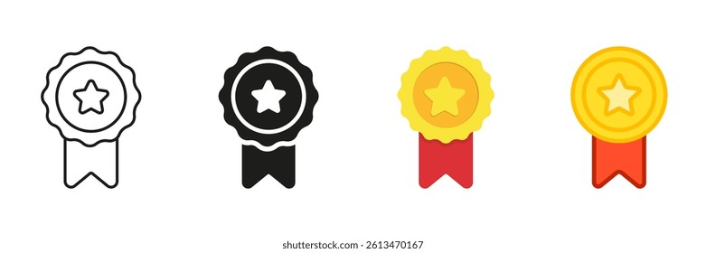 Award Medal Icon Line And Solid Icon Set. Achievement Badge Symbol Collection. Isolated Vector Illustration.