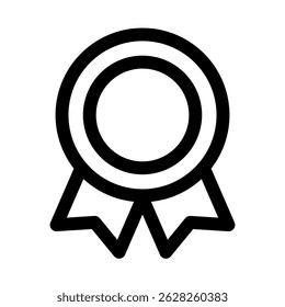 Award medal icon with ribbon. Approved or certified badge medal icon. Approval check mark. Quality, brand, stamp, inspector checking, award, reward, winner, prize. Vector linear illustration