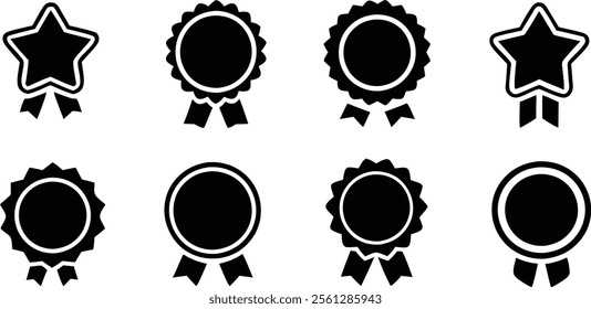 Award medal icon set. Symbol collection of approved, certified, qualified, the best, check mark and number one.