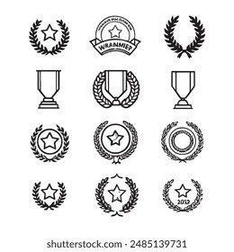 Award medal icon set. Winner or victory badge medal. Contains approved, verified, certified, star, achievement, and first medal. Vector illustration