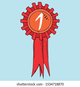 Award medal icon. Vector illustration of a medal for first place. Hand drawn medal for 1 place with laurel branches.