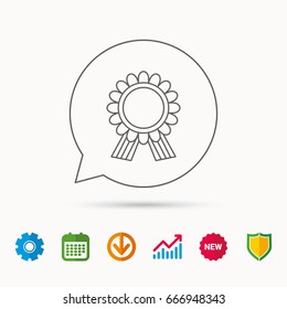 Award medal icon. Winner achievement sign. Calendar, Graph chart and Cogwheel signs. Download and Shield web icons. Vector