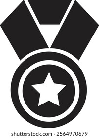 Award medal icon. Winner or victory badge medal. Game champion prize award of honor. Professional certificate ribbon vector symbol. Contains approved, verified, certified, star, achievement.