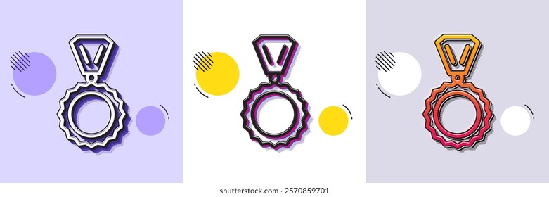 Award Medal line icon. Halftone dotted pattern. Gradient icon with grain shadow. Winner achievement symbol. Glory or Honor sign. Line medal icon. Various designs. Vector
