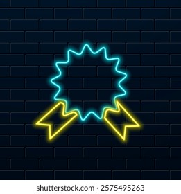 Award medal line icon. Neon laser lights. Winner's achievement symbol. A sign of glory or honor. Banner badge with reward icon. Vector isolated on brick wall.