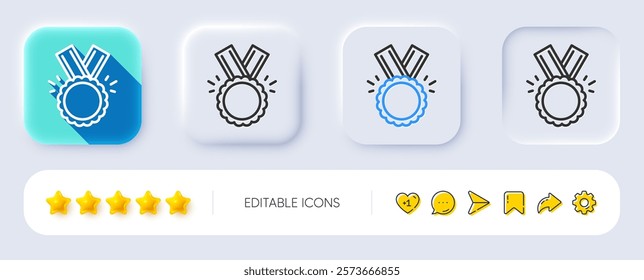 Award Medal line icon. Neumorphic, Flat shadow, 3d buttons. Winner achievement symbol. Glory or Honor sign. Line honor icon. Social media icons. Vector