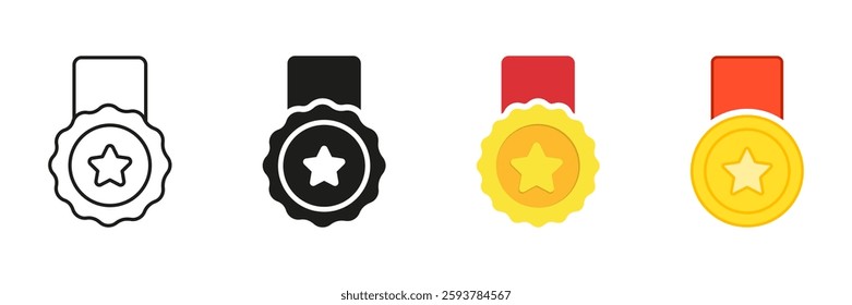 Award Medal Line And Solid Icon Set. Achievement Badge Symbol Collection. Isolated Vector Illustration.