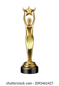 Award medal realistic composition with isolated image of golden statuette prize on blank background vector illustration