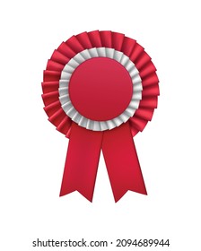 Award Medal Realistic Composition With Isolated Image Of Red Ribbon Fabric Badge On Blank Background Vector Illustration