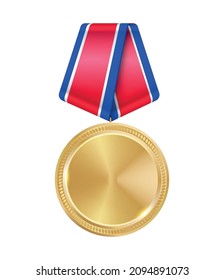 Award medal realistic composition with isolated image of circle shaped medal on blank background vector illustration