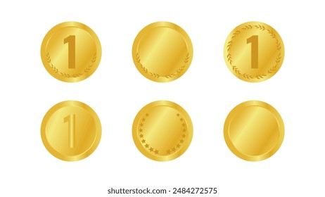 Award medal ribbon crown rank design elements. Set different golden shapes. For presentations of projects and website advertising. Vector illustration.
