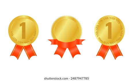 Award medal ribbon crown rank design elements. Set different golden shapes. For presentations of projects and website advertising. Vector illustration.