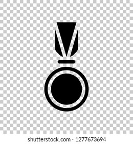 Award, medal with ribbon, icon of sport. Black symbol on transparent background