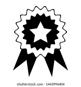 Award medal with star and ribbon icon, Achievement award badge. Certificate icon. Premium quality. Profile Verification. Achievement or award grant. quality guarantee sign 