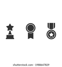 Premio, medalla, juego de iconos del vector trofeo