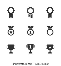 Premio, medalla, juego de iconos del vector trofeo