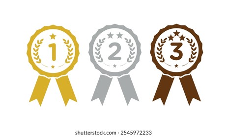 Medalhas de prêmio de 1º a 3º lugar em estilo de design plano