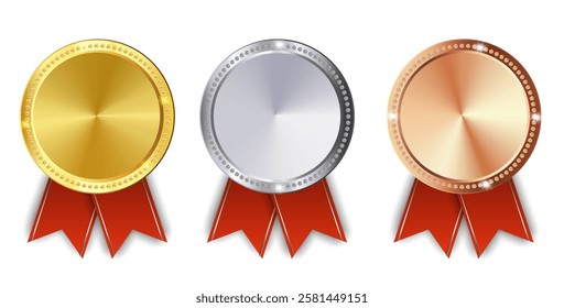 Award medals, gold, silver, and bronze medals on transparent background