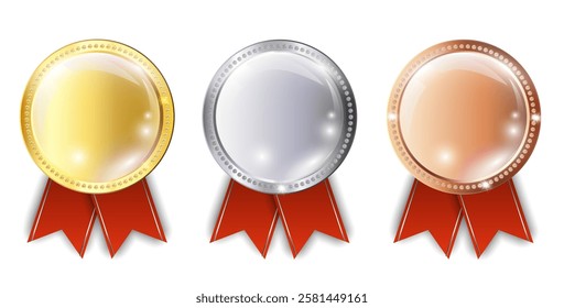 Award medals, gold, silver, and bronze medals on transparent background