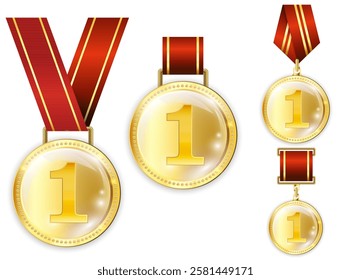 Award medals, gold, silver, and bronze medals on transparent background