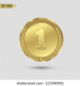 Award medals isolated on transparent background. Vector illustration of winner concept. On the podium.