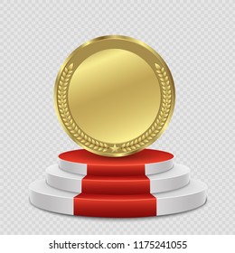 
Award medals isolated on a transparent background. Vector illustration of the concept of the winner. Victory of the winner. Medals for the competitors. Rounds on the podium.