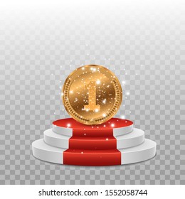 Award medals isolated on a transparent background. Winner medal on the podium. Glitter medal. Vector illustration of a winner concept.