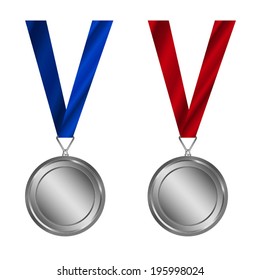 Award Medals Set, Silver Medal with ribbon,