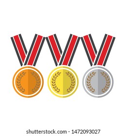 award medals. Winner medal gold bronze silver first place trophy champion honor best shiny circle ceremony prize, vector set