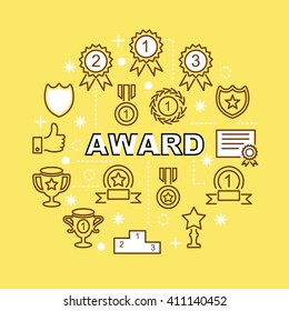 award minimal outline icons, vector pictogram set