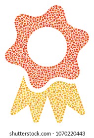 Award mosaic of dots in different sizes and color tinges. Circle dots are organized into award vector mosaic. Dotted vector design concept.