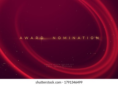 Award nomination ceremony with luxurious red wavy background with gold glitter and sparkle. Vector illustration EPS10