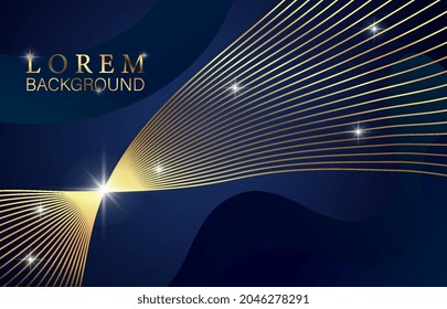 Award nomination concept. Elegant poster with golden shining line and abstract figure. Design element for invitation to award ceremony. Realistic modern vector illustration isolated on blue background