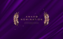Award Nomination - Design Template. Golden Branches On A Purple Cloth Background. Award Sign With Golden Leaves. Vector Illustration.