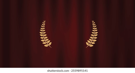 Award nomination emblem, gold laurel wreath with Theatrical Red Curtain vector illustration design background