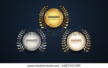 Award nomination with gold, silver and bronze color with logo type and emblem
