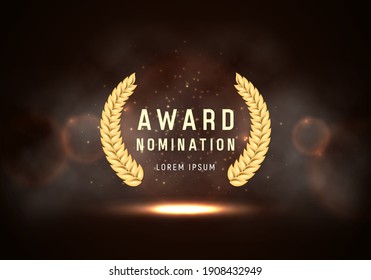 Award nomination with golden laurel wreath. Vector illustration.