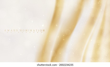 Award nomination on pastel cream color luxury background, golden canvas scene sparkle, 3d realistic vector illustration.