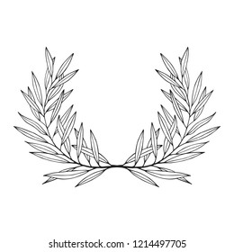 Award olive laurel wreath. Royal winner roman oliva branch crown. Vector isolated illustration.