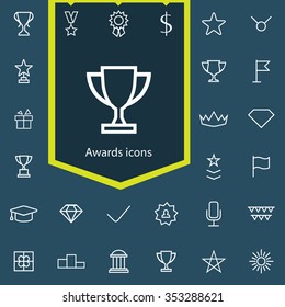 award outline, thin, flat, digital icon set for web and mobile