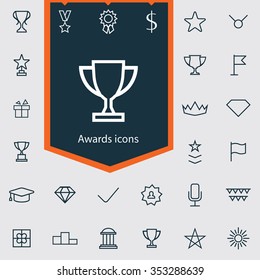 award outline, thin, flat, digital icon set for web and mobile