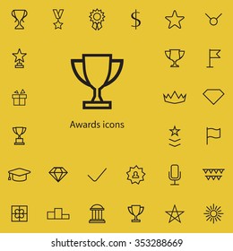 award outline, thin, flat, digital icon set for web and mobile