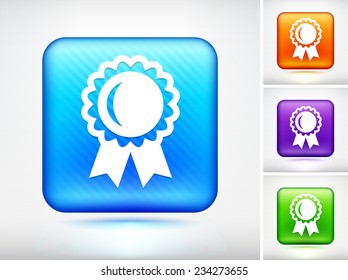 Award Pin on Blue Square Button