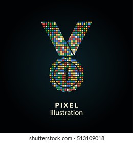 Award - pixel icon. Vector Illustration. Design logo element. Isolated on black background. It is easy to change to any color.