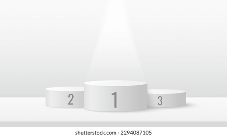 Award podium to show product with natural light background. White minimal scene for product display presentation. Concept of leadership, success,winner and victory