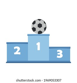 Award podium with soccer ball, color vector illustration in flat style